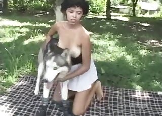 Short-haired chick swallows dog penis big time