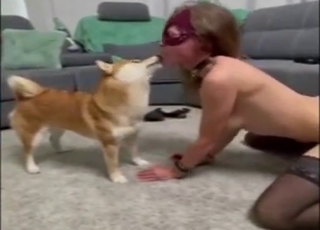 Masked girl with a tight ass sucks dick, cums