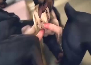 Animated blonde cutie gangbanged by dog pack