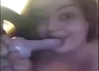 Very playful girlfriend is enjoying dick-sucking